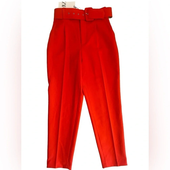 Zara barrel NWT legged high waisted belted (removable)  size XS NWT - Picture 1 of 9